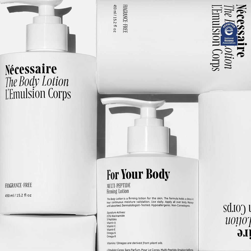 Nécessaire The Body Lotion 450mL | Fragrance-Free Multi-Peptide Firming Moisturizer with 2.5% Niacinamide