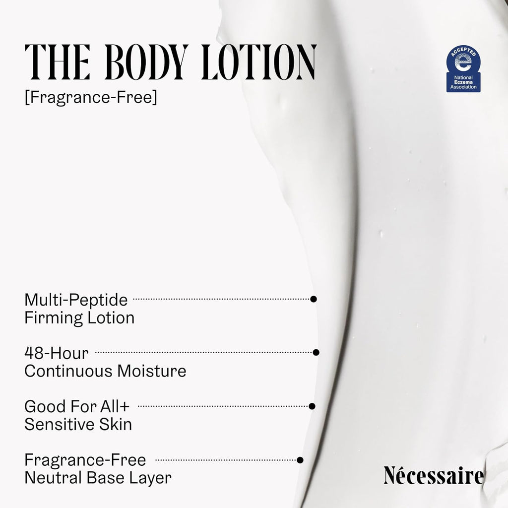 Nécessaire The Body Lotion 450mL | Fragrance-Free Multi-Peptide Firming Moisturizer with 2.5% Niacinamide