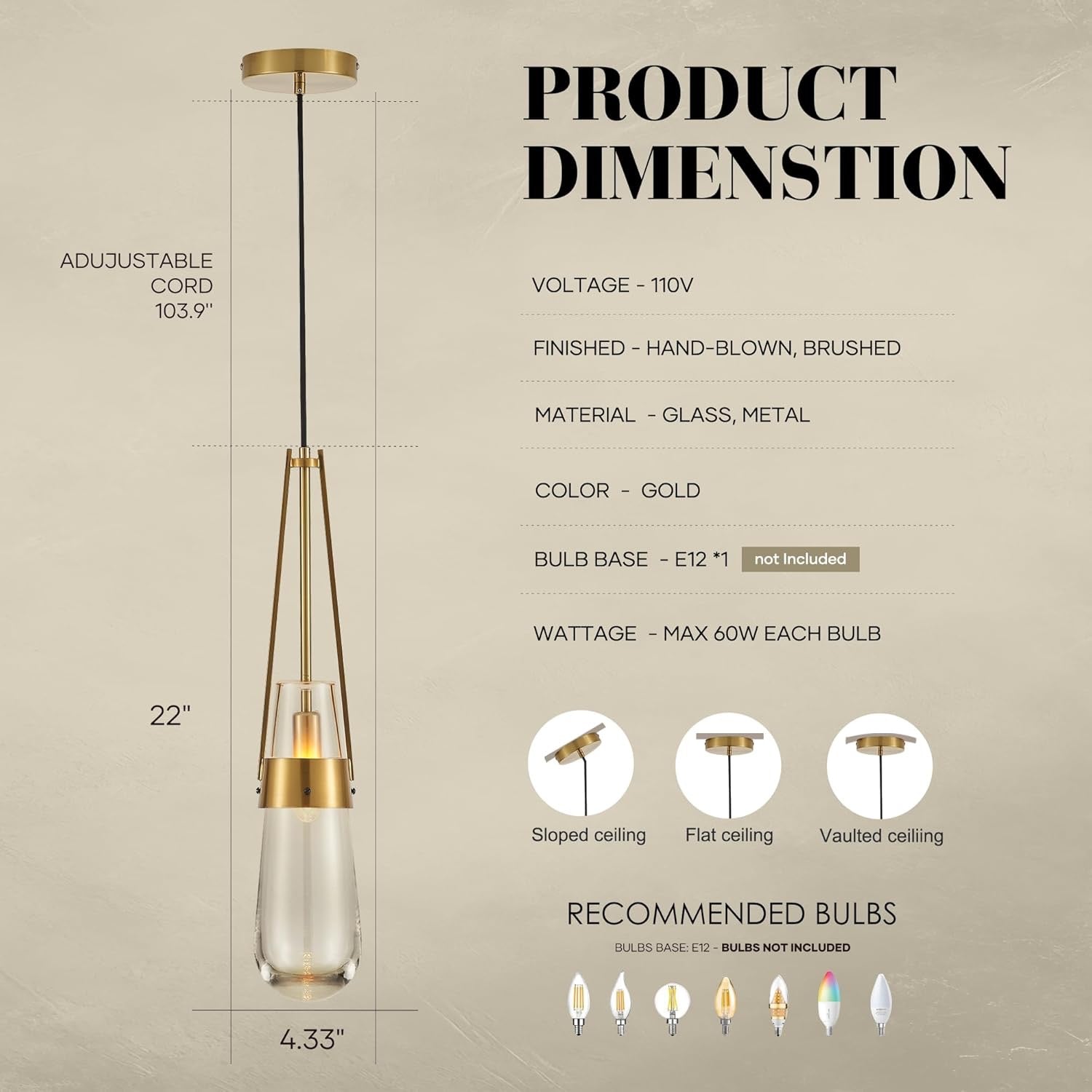 Raindrop Brass Glass Pendant Light | Modern Gold Teardrop Hanging Ceiling Fixture | Set of 2