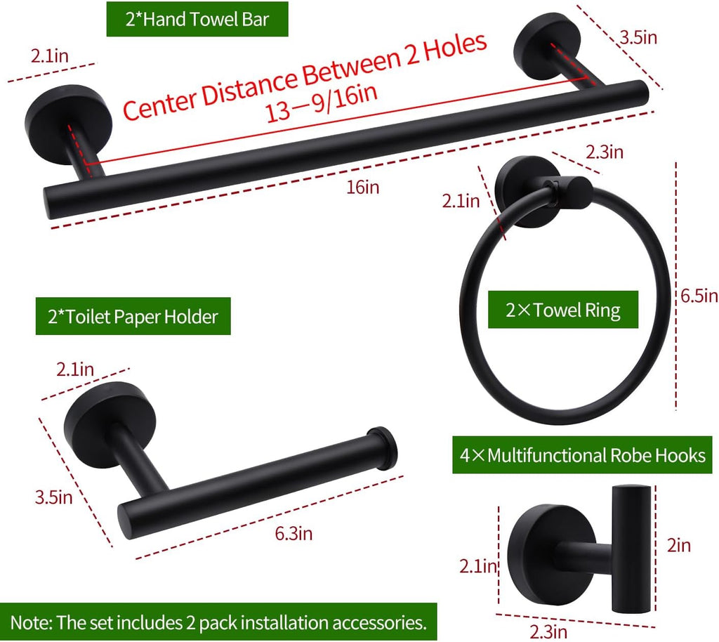10-Piece Bathroom Hardware Set | Towel Bars, Toilet Paper Holder, Towel Rings & Robe Hooks