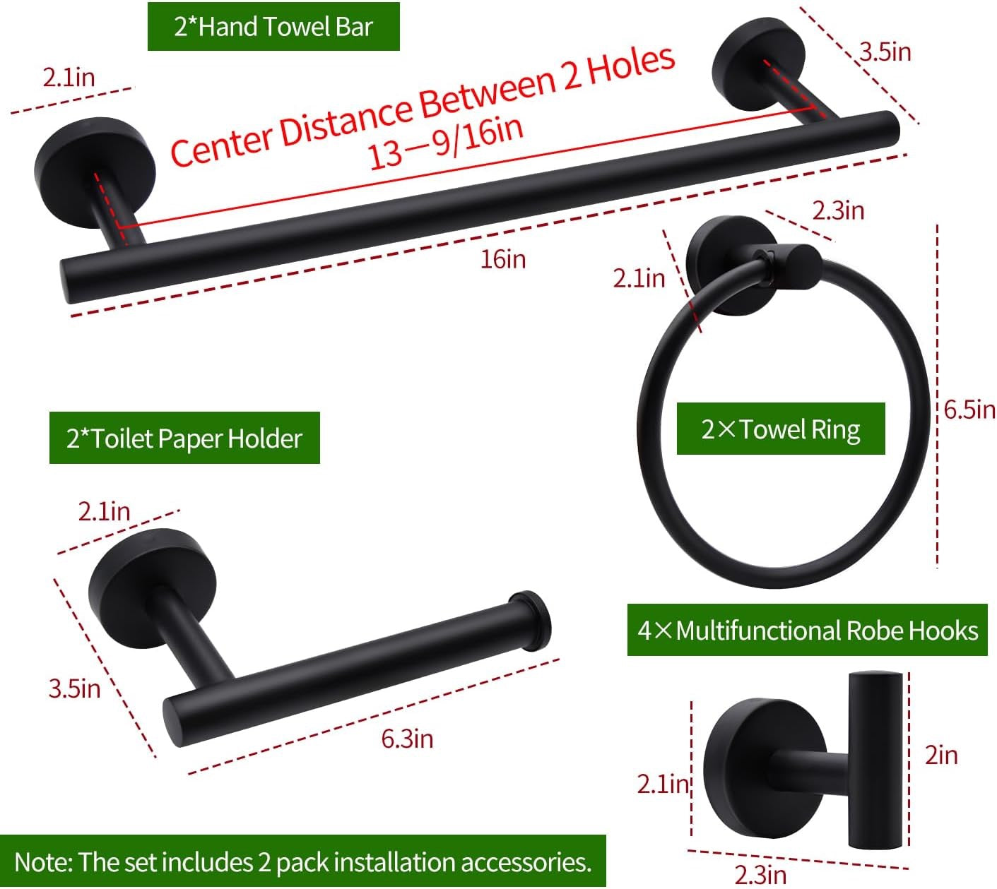 10-Piece Bathroom Hardware Set | Towel Bars, Toilet Paper Holder, Towel Rings & Robe Hooks