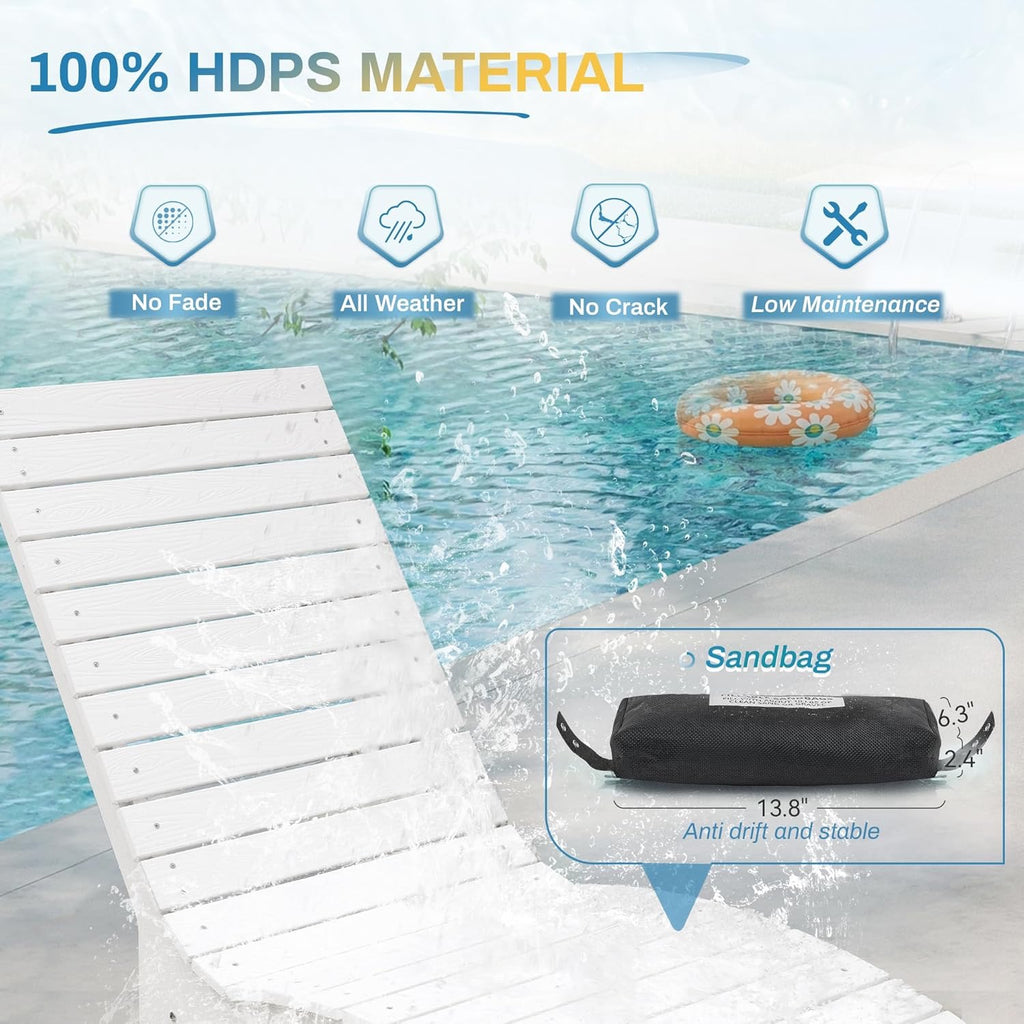 HDPS In-Pool Lounge Chairs Set of 2 | Weighted All-Weather Tanning Chaise with Headrest (White)