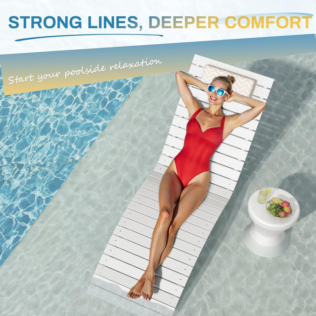 HDPS In-Pool Lounge Chairs Set of 2 | Weighted All-Weather Tanning Chaise with Headrest (White)
