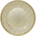 Ms Lovely Cross Stitch Glass Charger Plates 13 Inch Gold Set of 4 | Beaded Rim Elegant Dinner Charger Plates