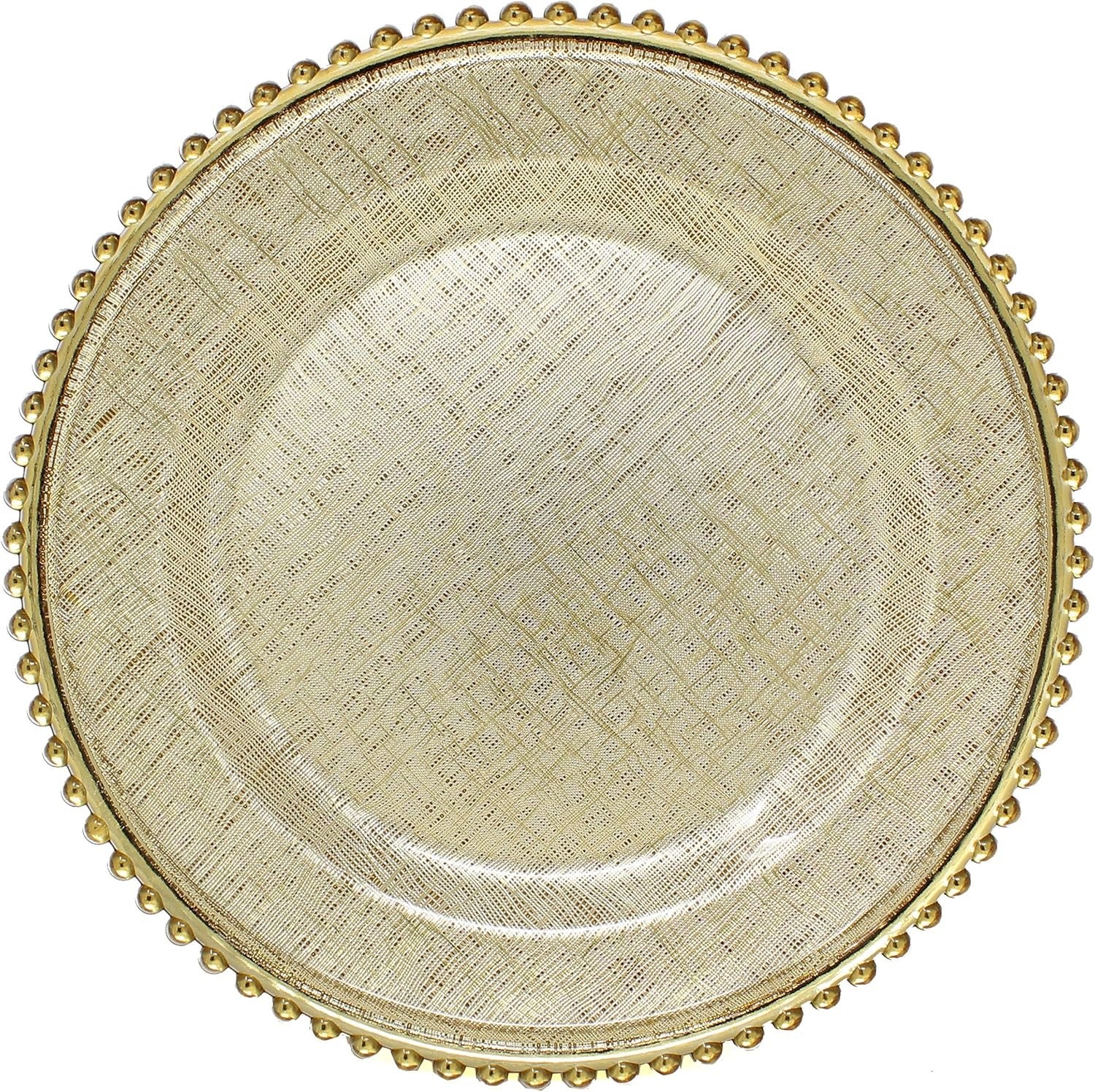 Ms Lovely Cross Stitch Glass Charger Plates 13 Inch Gold Set of 4 | Beaded Rim Elegant Dinner Charger Plates
