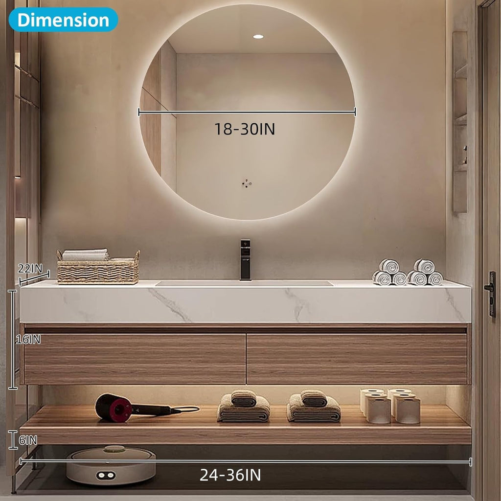 Floating Wood Bathroom Vanity – 36" with LED Mirror | Marble Countertop | 2 Deep Drawers + Open Shelf