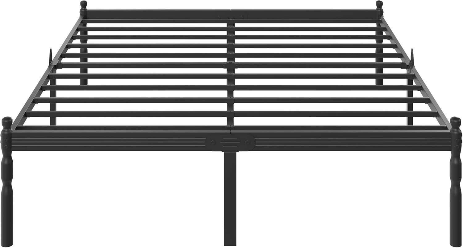 COMASACH Heavy Duty King Platform Bed Frame | Metal Frame with Storage & Mattress Stopper – Black
