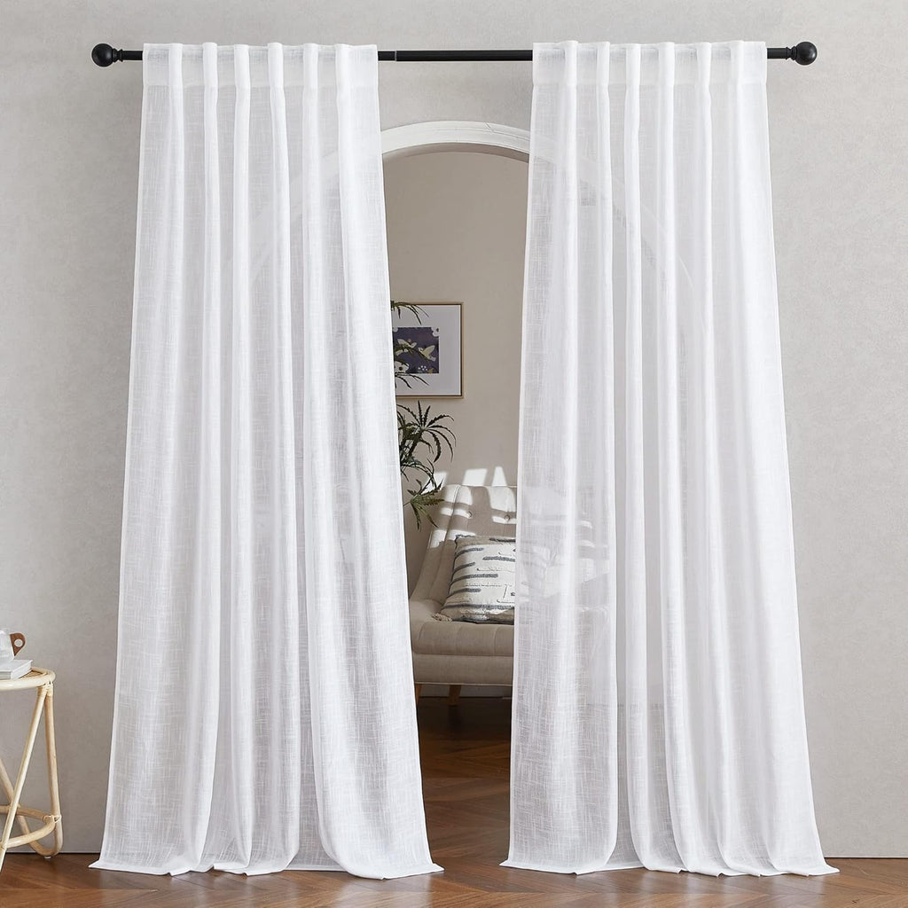 NICETOWN White Linen Sheer Curtains – Semi-Transparent Window Panels for Living Room & Sliding Glass Doors