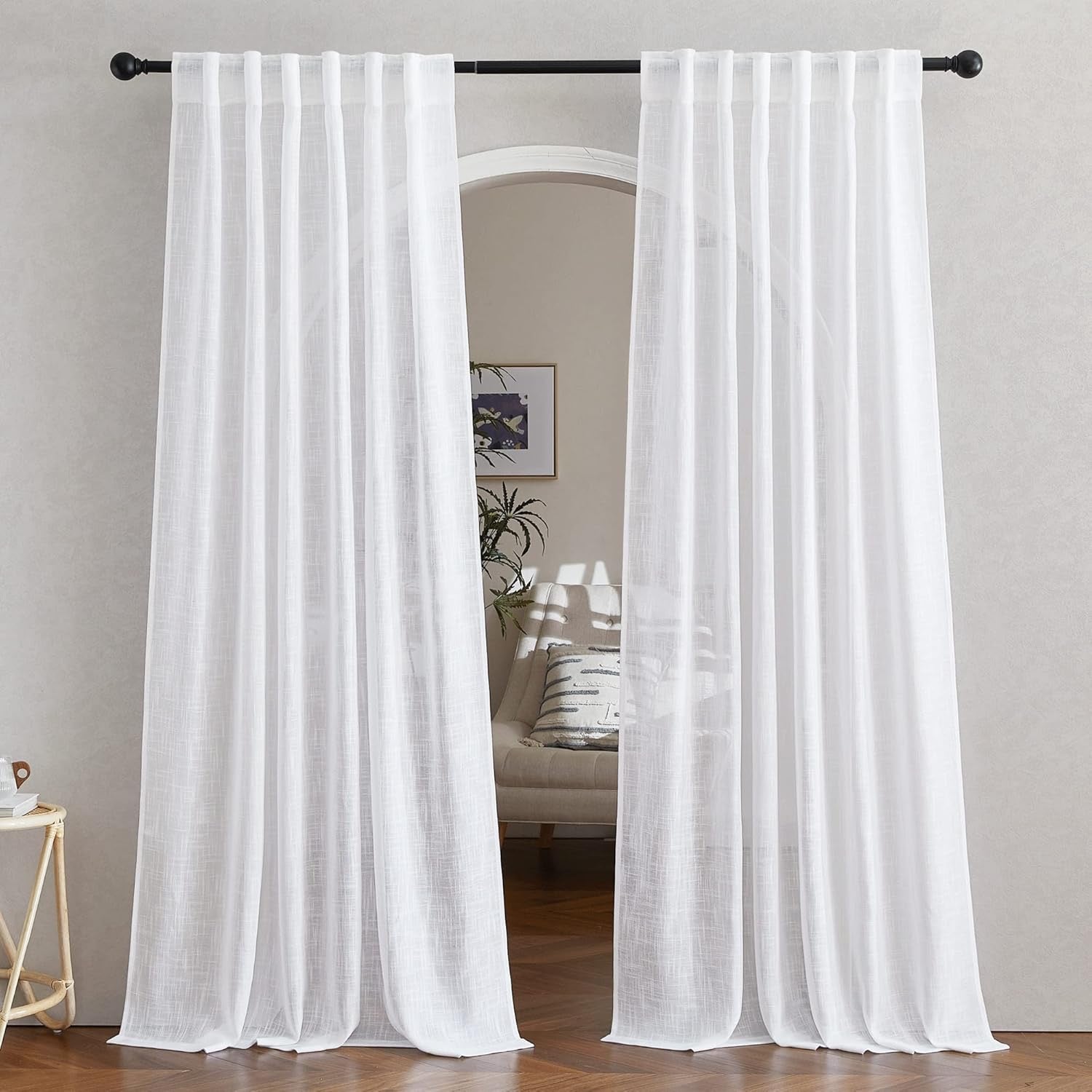 NICETOWN White Linen Sheer Curtains – Semi-Transparent Window Panels for Living Room & Sliding Glass Doors