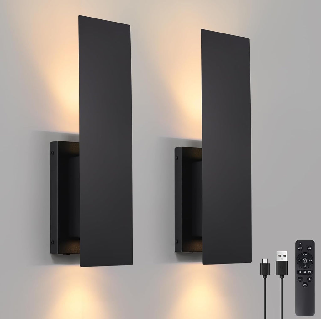 Gold Battery Operated Wall Sconces (Set of 2) | USB Rechargeable Dimmable LED Wireless Wall Lights