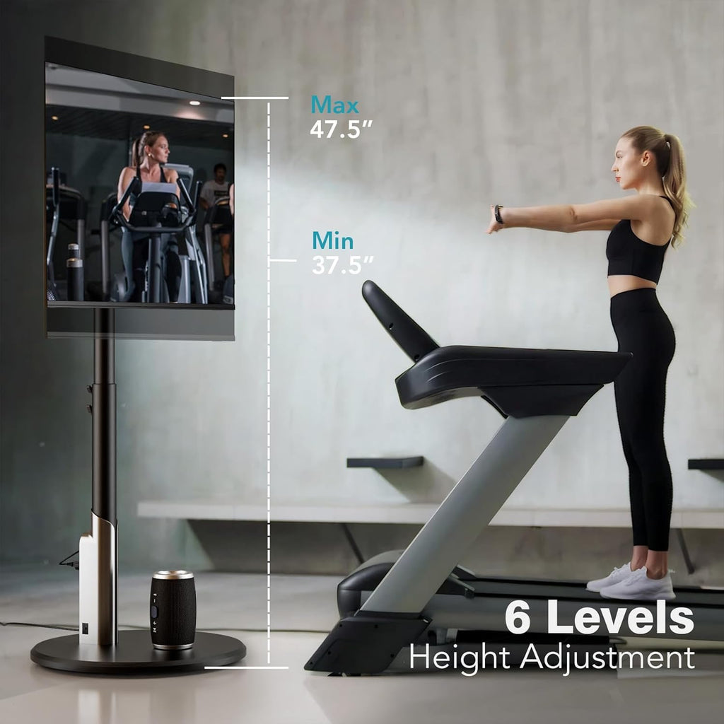 Mobile TV Stand with Power Outlet – Rolling Cart for 27-65 Inch TVs with Adjustable Height & Ambient Lighting