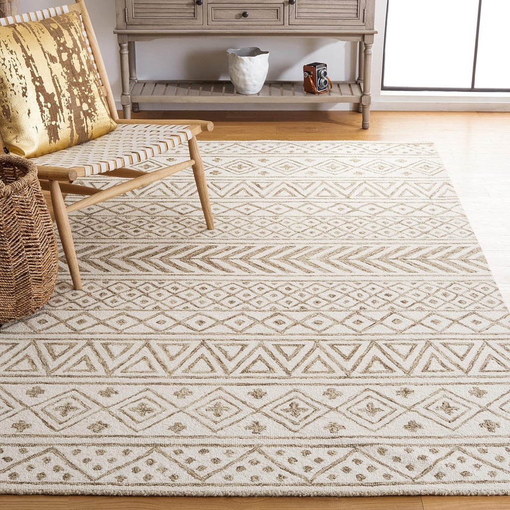 SAFAVIEH Metro MET353W Handmade Wool Area Rug | Ivory & Sage 5' x 8'
