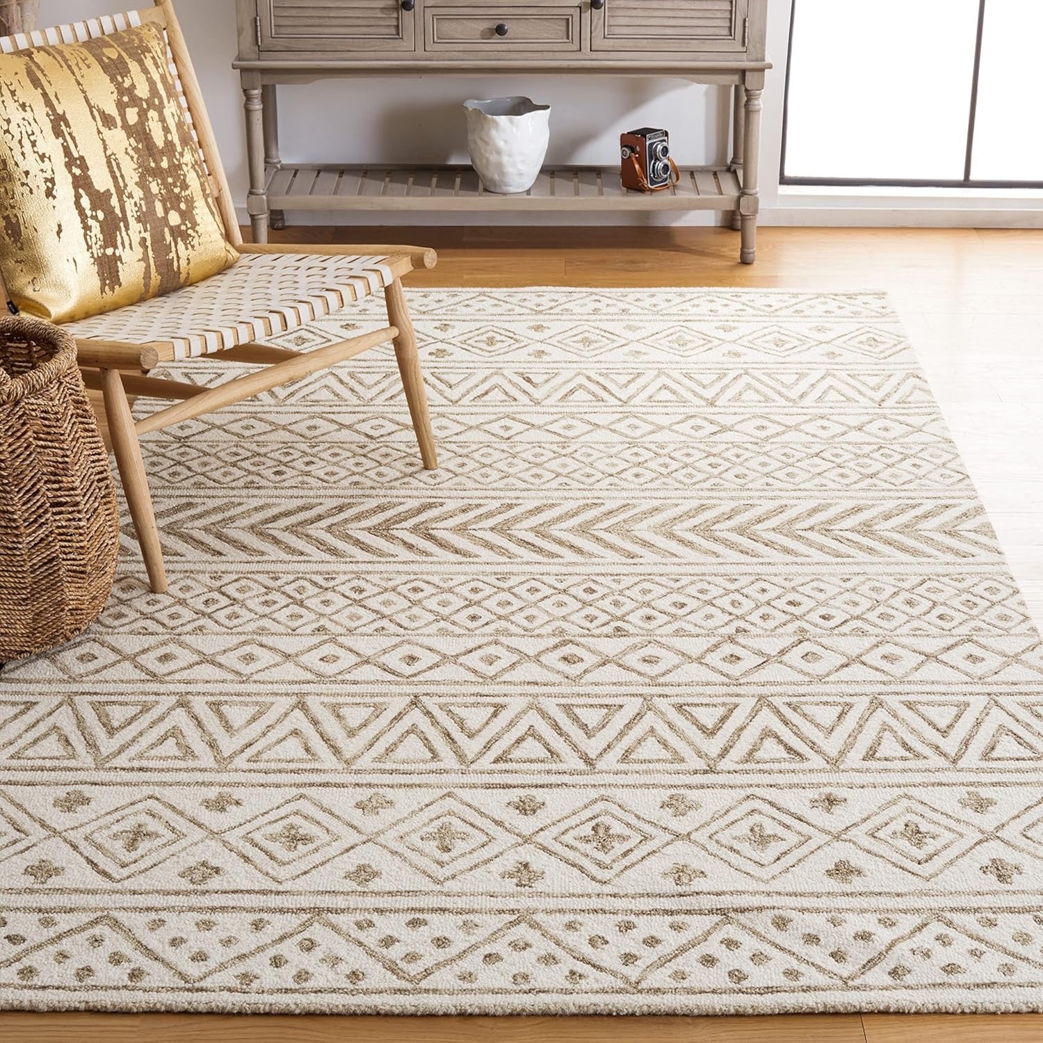 SAFAVIEH Metro MET353W Handmade Wool Area Rug | Ivory & Sage 5' x 8'