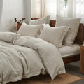 Simple&Opulence Washed Linen Duvet Cover Set | Natural Linen King 3-Piece Embroidered Bedding