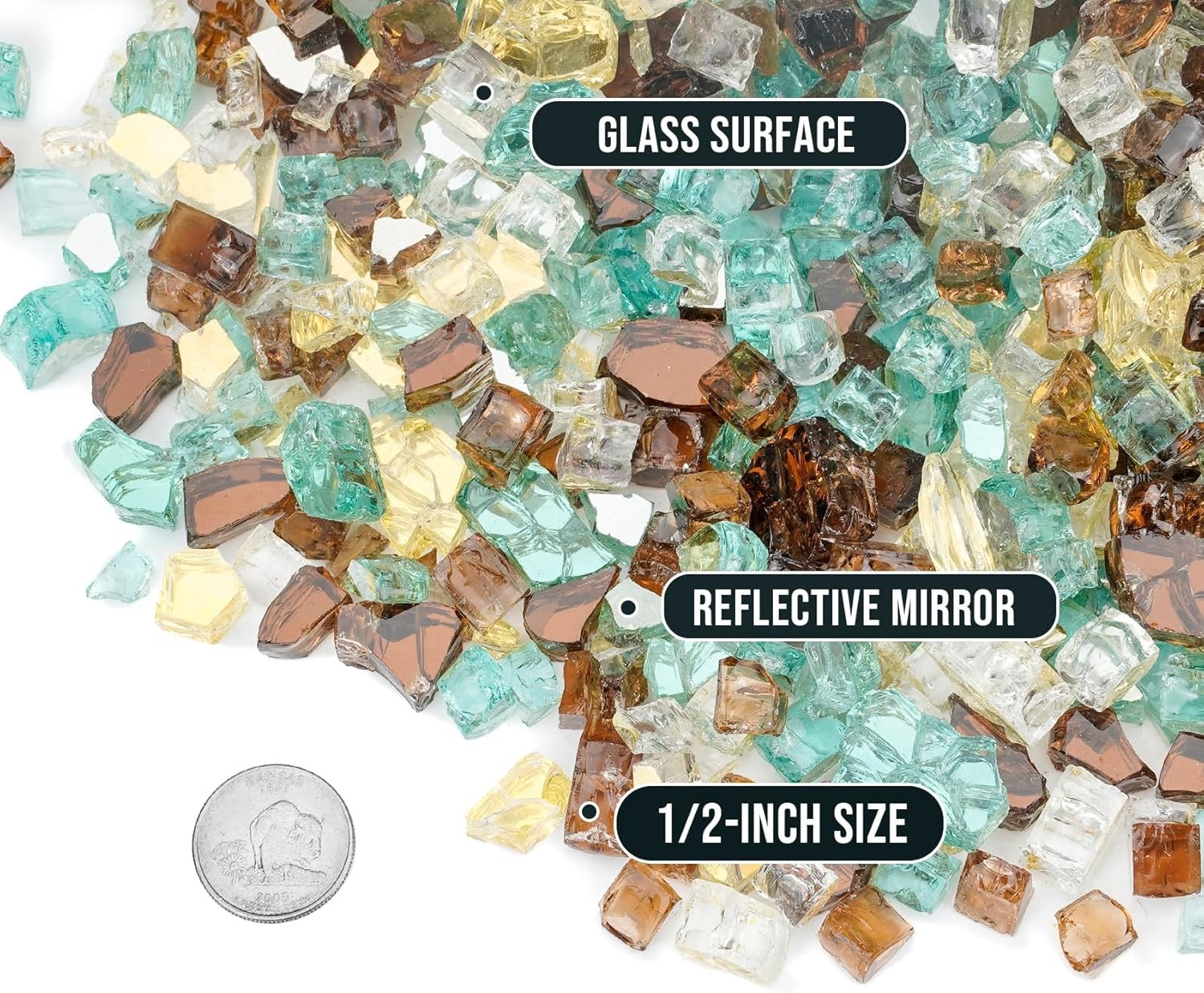 Skyflame Reflective Fire Glass – 10-Pound Tempered Fire Pit & Fireplace Decorative Glass Blend