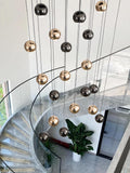 ykolupty 24 Light LED Staircase Chandelier Black Gold | Modern Crystal High Ceiling Entryway Lighting Dimmable 2700K-6000K