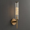 Solid Brass Ribbed Glass Wall Sconce | Modern Gold Bathroom & Hallway Wall Lighting