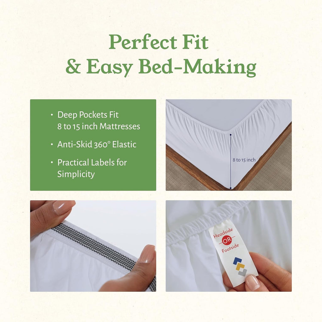 California Design Den Organic Cotton Percale King Sheet Set | Crisp White Deep Pocket Sheets