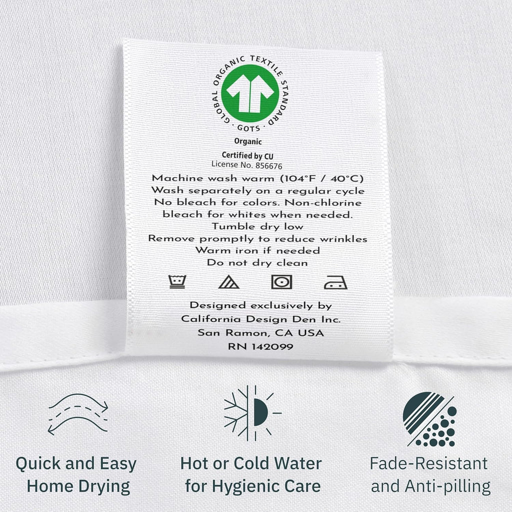 California Design Den Organic Cotton Percale King Sheet Set | Crisp White Deep Pocket Sheets