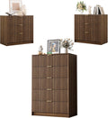MAISONARIA Walnut 3-Piece Living Room Set | 5 Drawer Dresser + 2 Nightstands | Hidden Handle Modern Storage