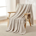 Joydeco Chunky Cable Knit Throw Blanket | Organic Cotton Cozy Knit Blanket (Beige, 51” x 63”)