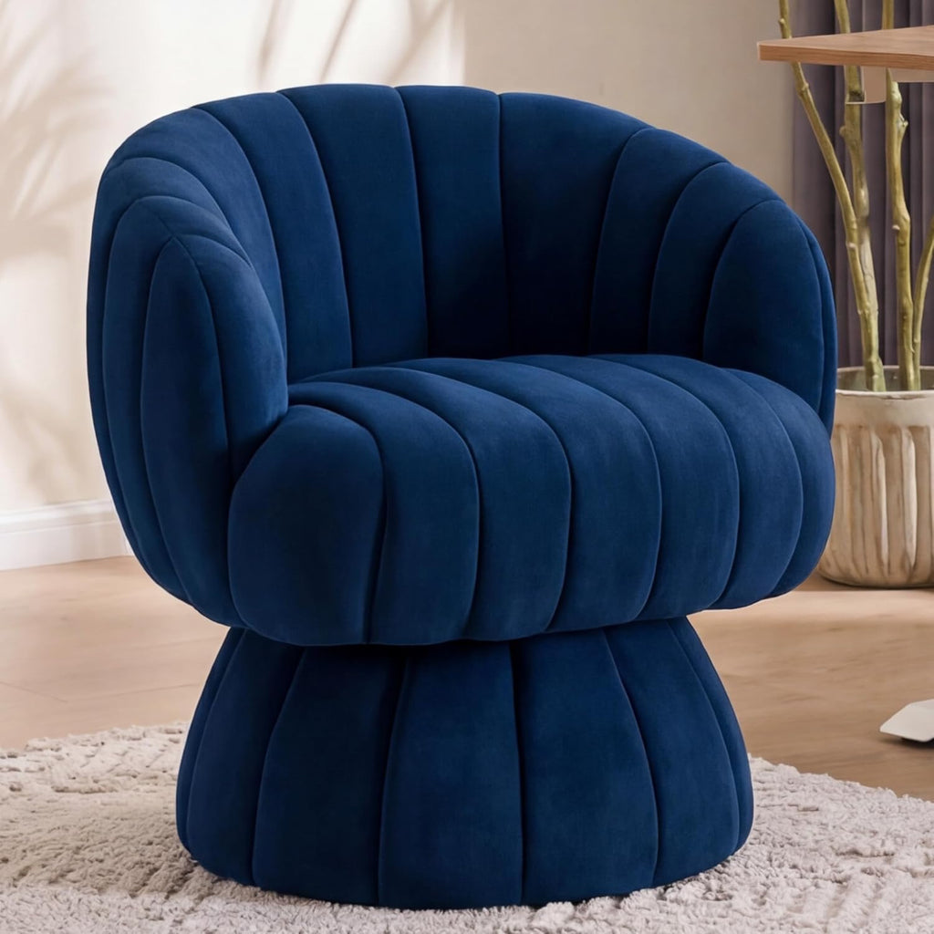 Mid Century Modern 360° Barrel Swivel Accent Chair | Burnt Orange Velvet Lounge Armchair