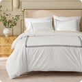 Bedsure Luxury Hotel Cotton Duvet Cover Set | White Frame Embroidery Bedding – Queen