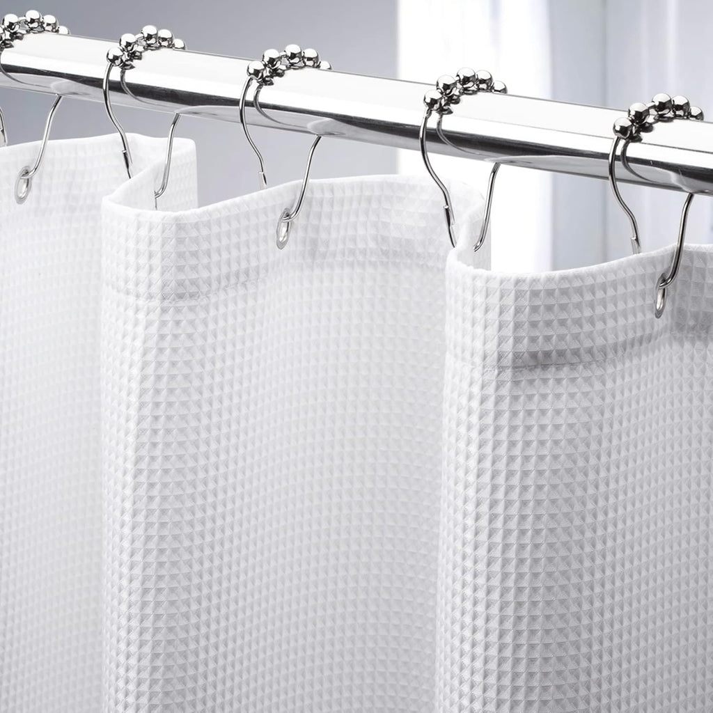 AmazerBath White Waffle Shower Curtain 72x72 | Heavy Duty Hotel Quality Fabric Bathroom Curtain Premium Polyester